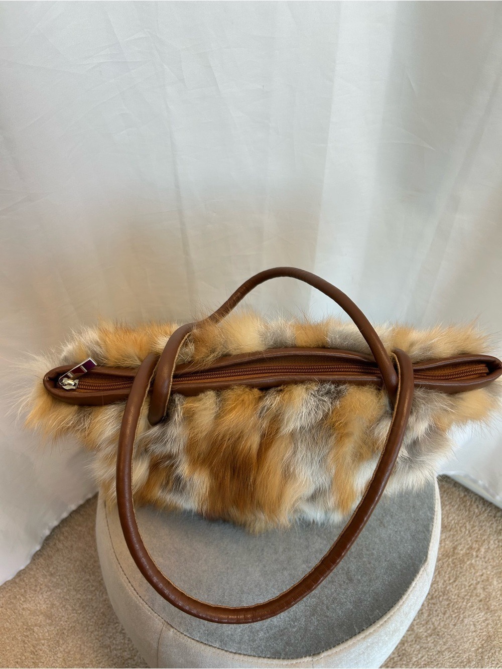 Fox Fur Tote in Brown Cream and Gray real fur shoulder bag - Picture 9 of 14